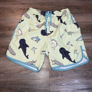 Sovereign Code Swim Trunks Mens Small Shark Whale Print Light Green Background